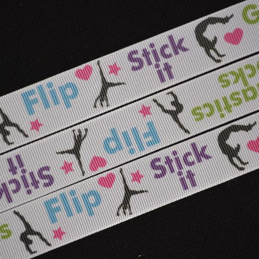 Gymnastics Rocks Ribbon - 7/8 inch Printed Grosgrain