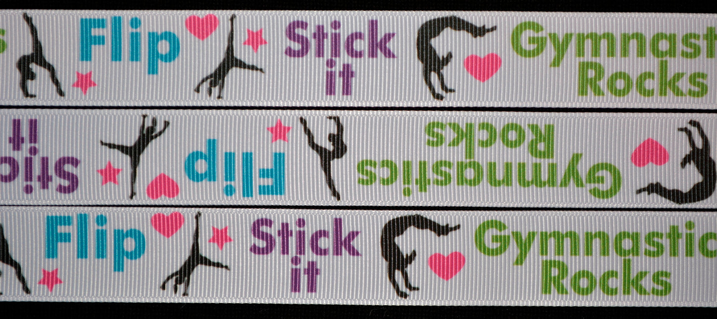 Gymnastics Rocks Ribbon - 7/8 inch Printed Grosgrain