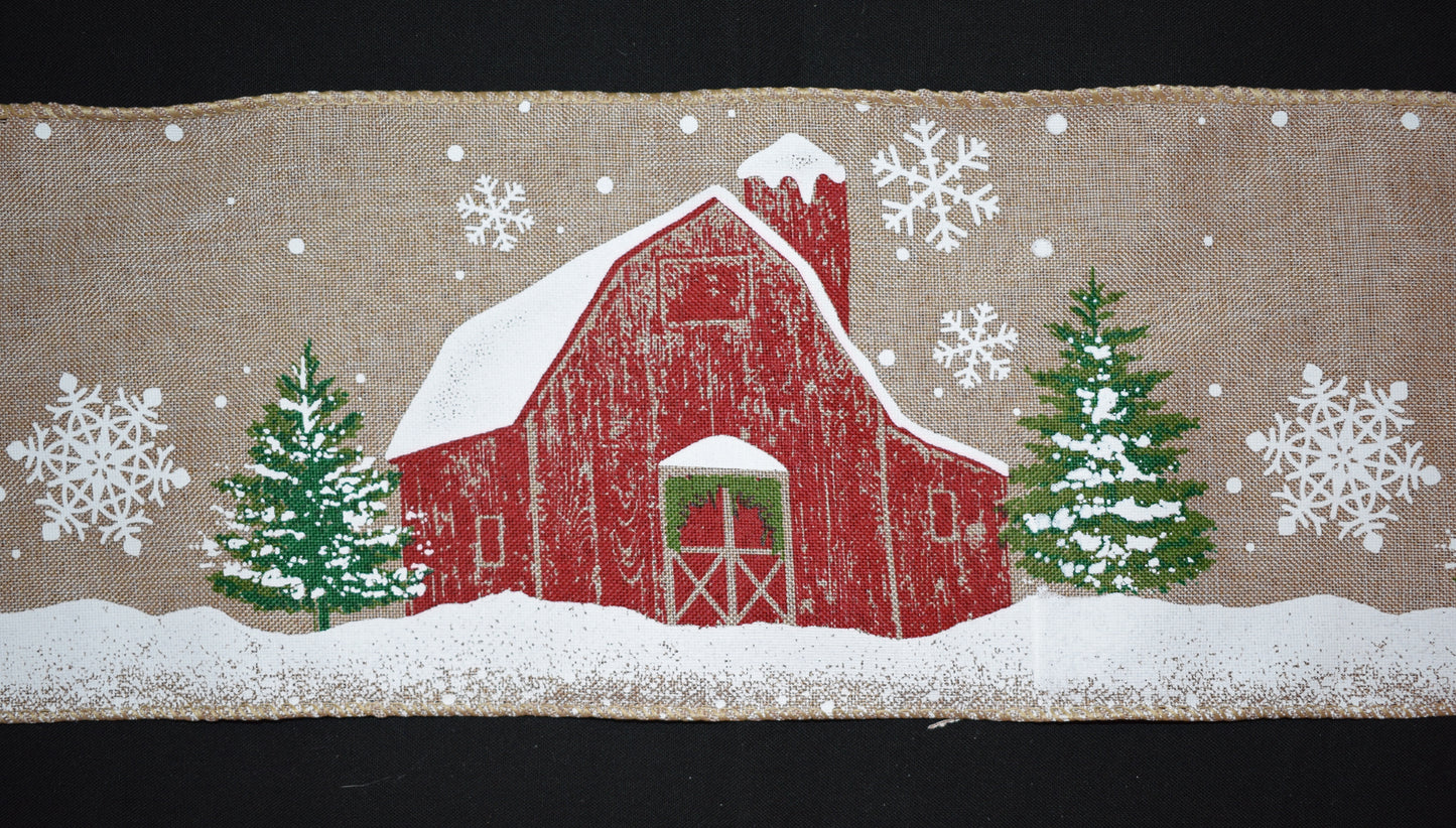 Snowy Barn Wired Ribbon - Flippin Ribbon