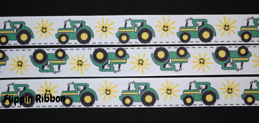 Green Tractor Grosgrain Ribbon - Flippin Ribbon