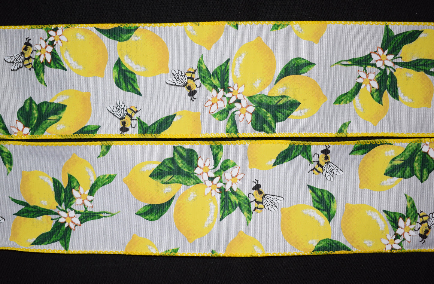 Lemons and Bees Ribbon - 2 1/2 inch Polyester Wired Ribbon