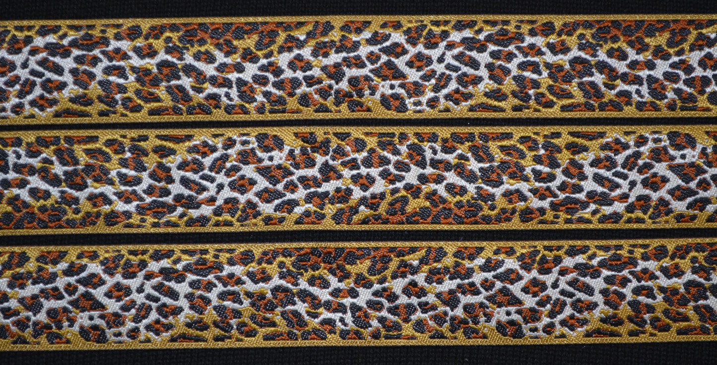 Brown and Gold Leopard Print Jacquard Ribbon - Flippin Ribbon