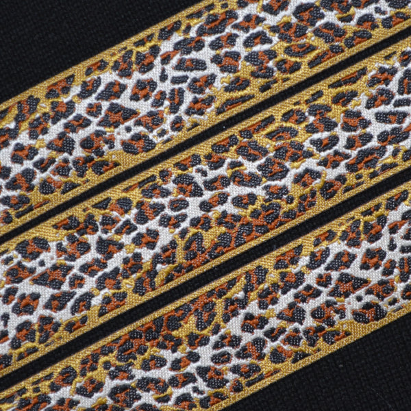 Brown and Gold Leopard Print Jacquard Ribbon - Flippin Ribbon