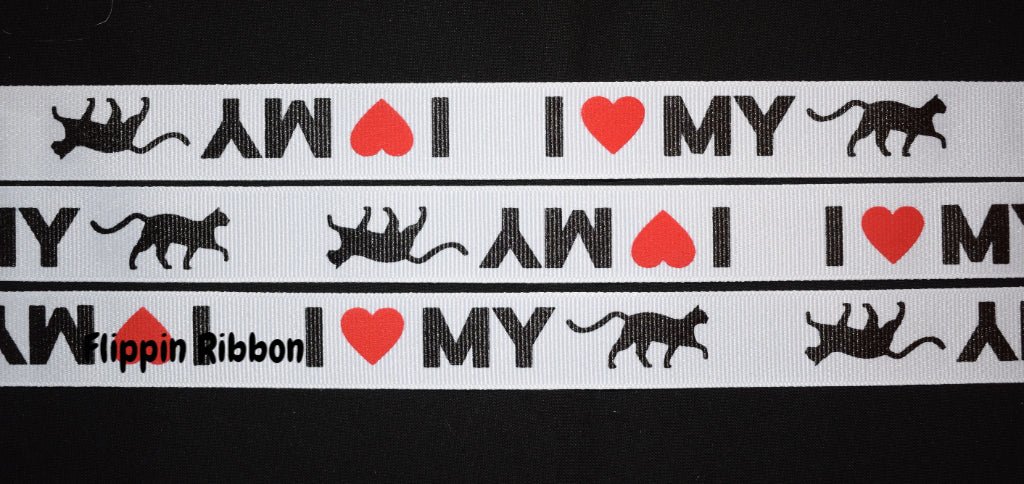 I Love My Cat Grosgrain Ribbon - Flippin Ribbon