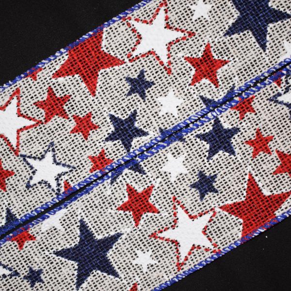 Patriotic Stars Ribbon - 2 1/2 inch Wired Poly Blend