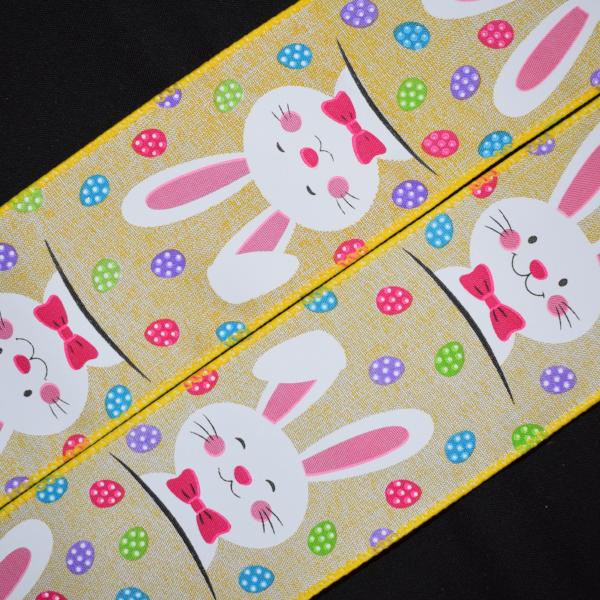 Bunny Faces Easter Ribbon - 2 1/2 inch Wired Polyester