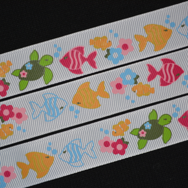 Fish and Turtle Ribbon - 7/8 inch Printed Grosgrain Ribbon β Flippin ...