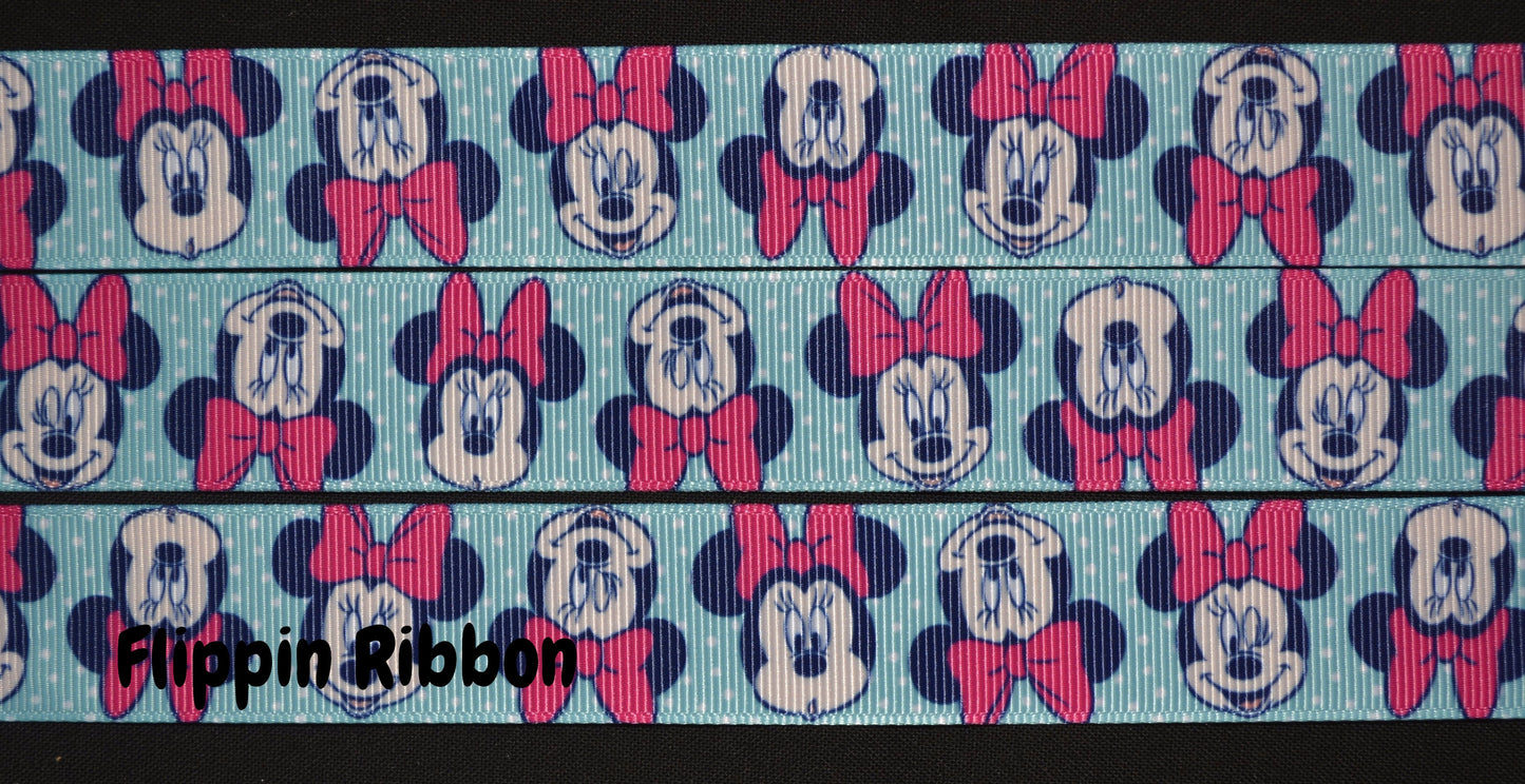 Aqua Minnie Mouse ribbon - Flippin Ribbon