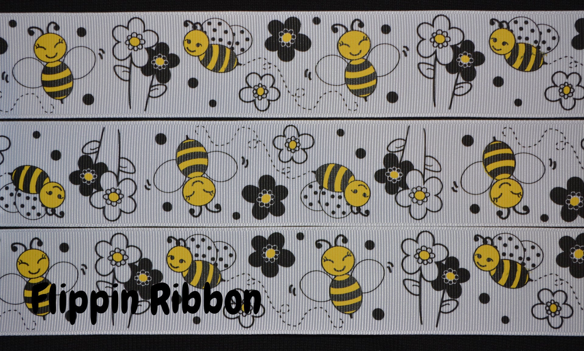 Flowers and Bumble Bee Ribbon - 1 1/2 inch Printed Grosgrain