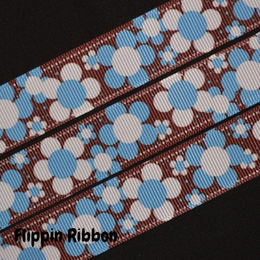 blue and white flower grosgrain ribbon - Flippin Ribbon