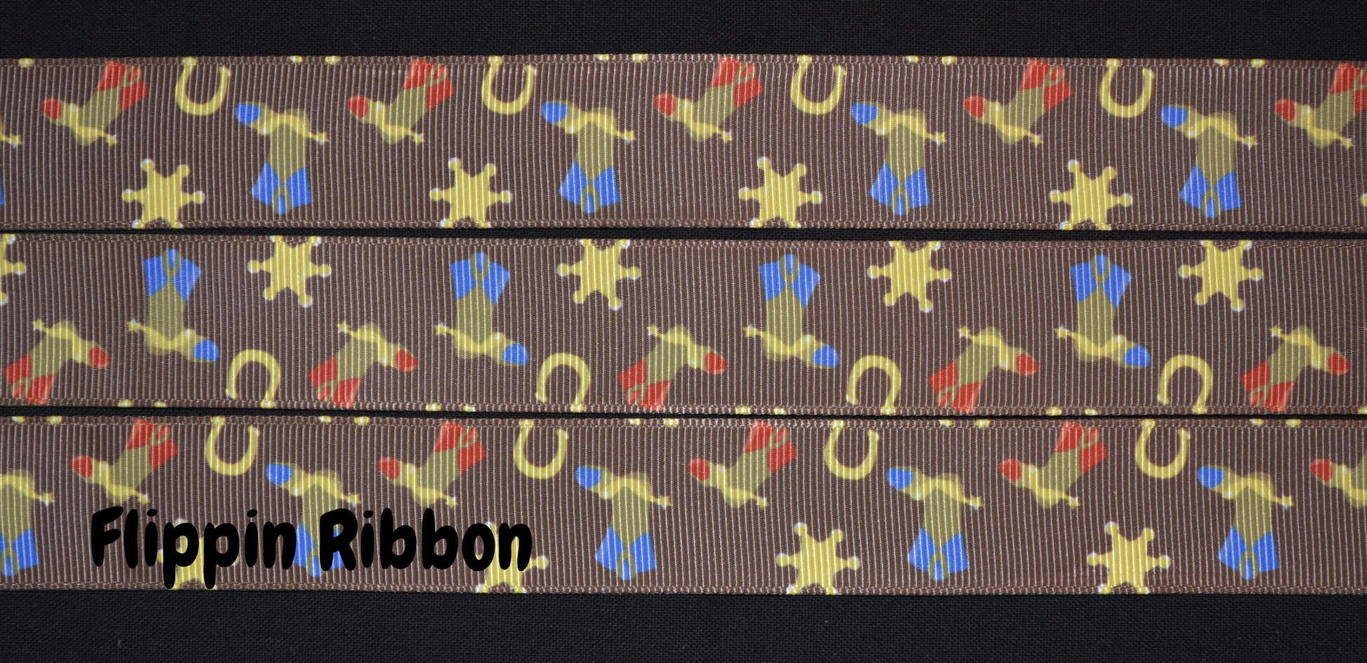 cowboy boot sheriff star grosgrain ribbon - Flippin Ribbon