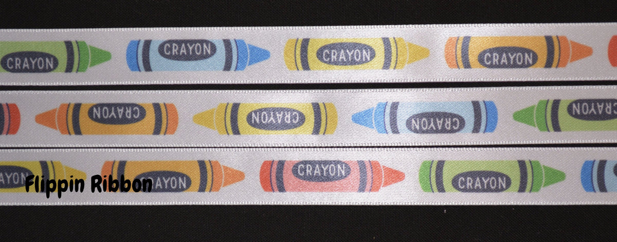 Crayon Ribbon - 5/8 inch Printed Satin Ribbon – Flippin Ribbon Crafts