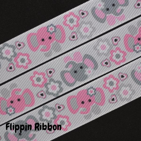 pink and grey elephant ribbon - Flippin Ribbon