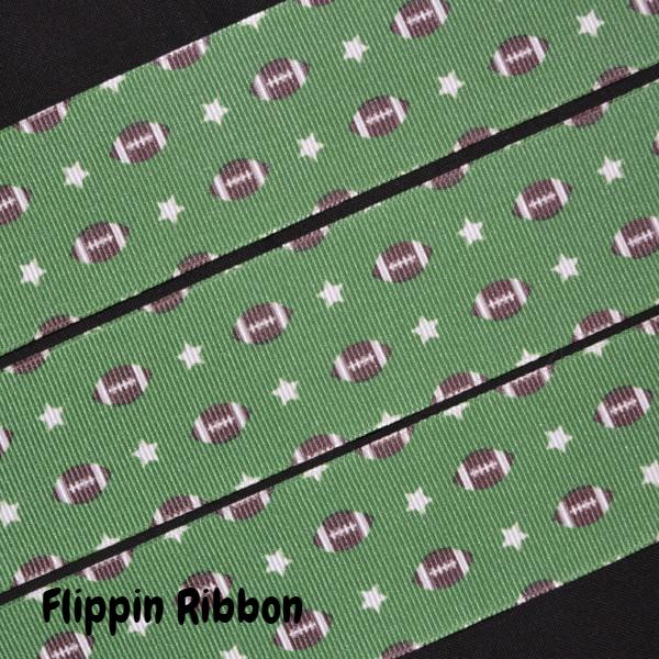 footballs and stars ribbon - Flippin Ribbon