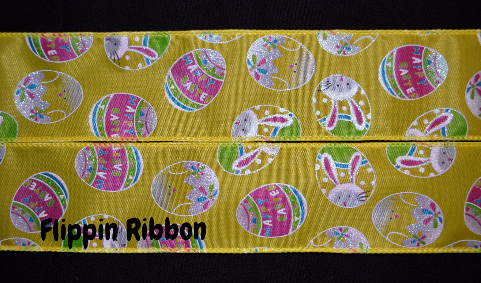 Fun Bunny Easter Ribbon - 2 1/2 inch Wired Polyester Ribbon