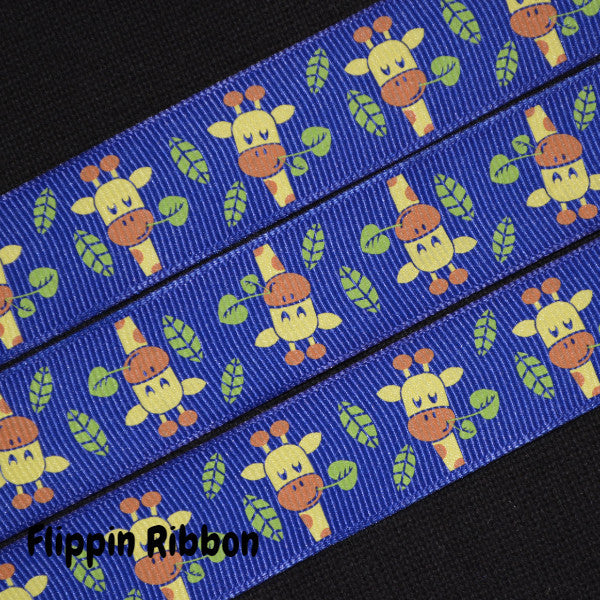 Blue Giraffe Ribbon - 7/8 inch Printed Grosgrain Ribbon – Flippin ...