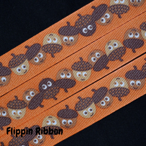 Autumn happy acorns grosgrain ribbon - Flippin Ribbon