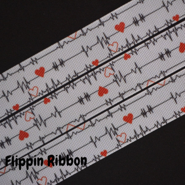 Heartbeat Ribbon - 1 inch Printed Grosgrain Ribbon – Flippin Ribbon Crafts