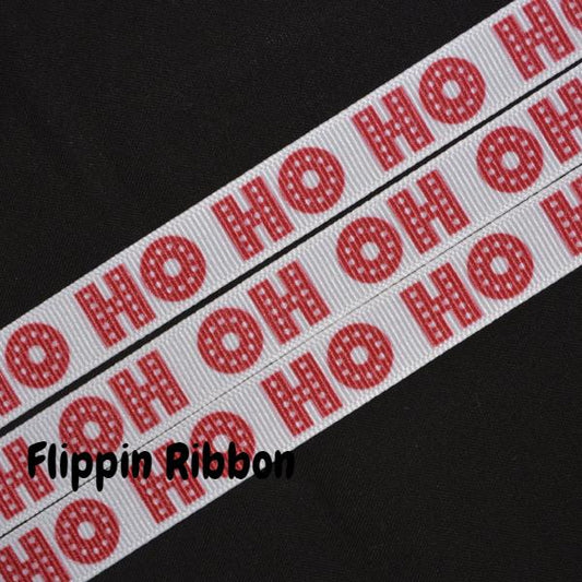 Ho Ho Ho grosgrain ribbon - Flippin Ribbon