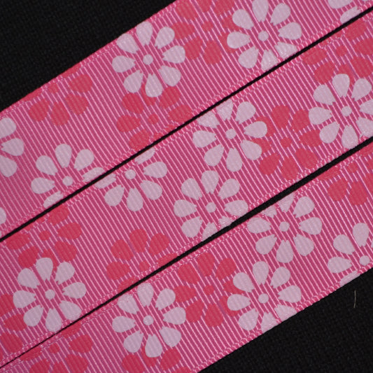 Hot Pink Floral Ribbon - 7/8 inch Printed Grosgrain
