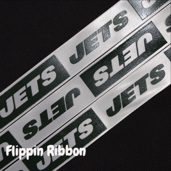 New York Jets Ribbon - 7/8 inch Printed Satin Ribbon – Flippin Ribbon ...