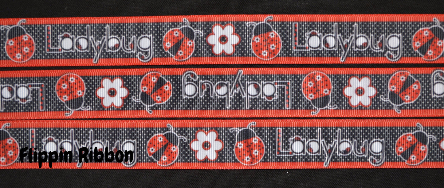 ladybug printed grosgrain ribbon - Flippin Ribbon