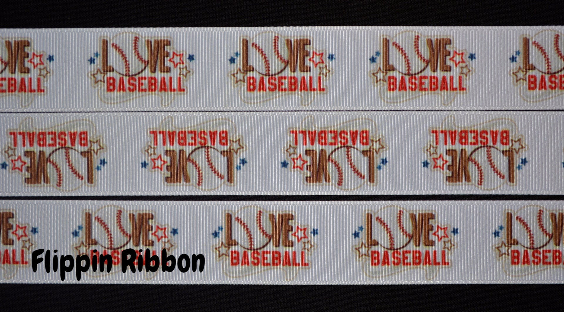 Love Baseball Ribbon - 1 inch Printed Grosgrain Ribbon – Flippin
