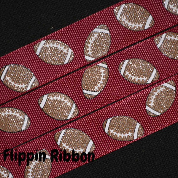 Maroon Football Ribbon - 7/8 inch Printed Grosgrain Ribbon – Flippin ...
