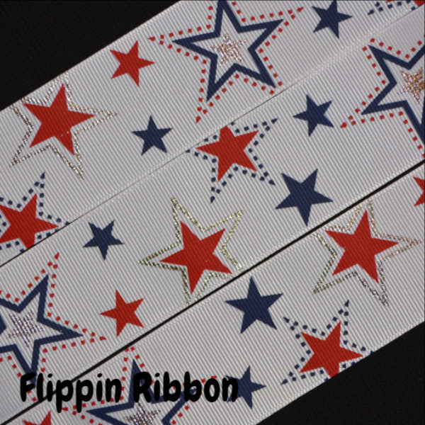 Patriotic Stars Ribbon - 1 1/2 inch Printed Grosgrain Ribbon – Flippin ...