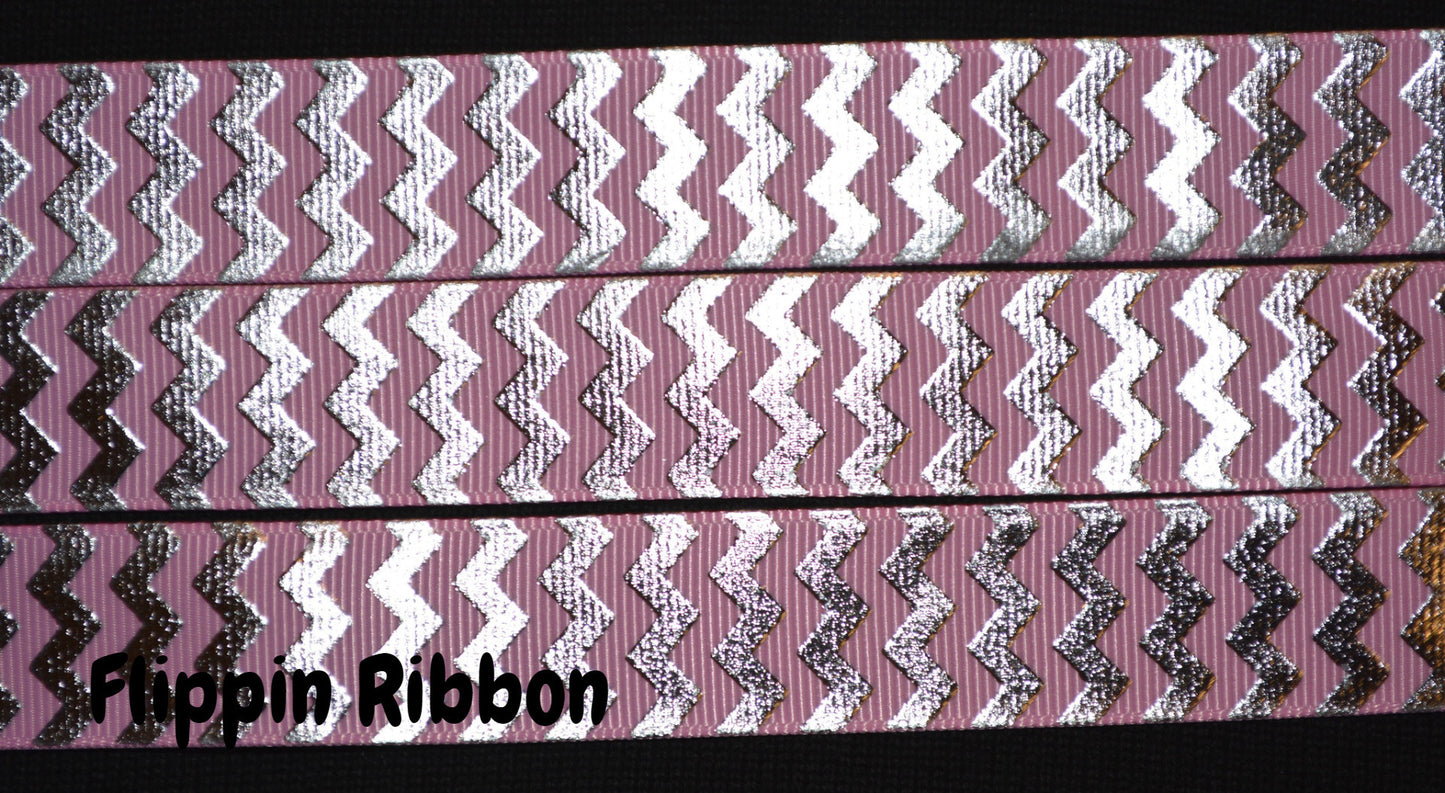 pink and silver chevron grosgrain ribbon - Flippin Ribbon