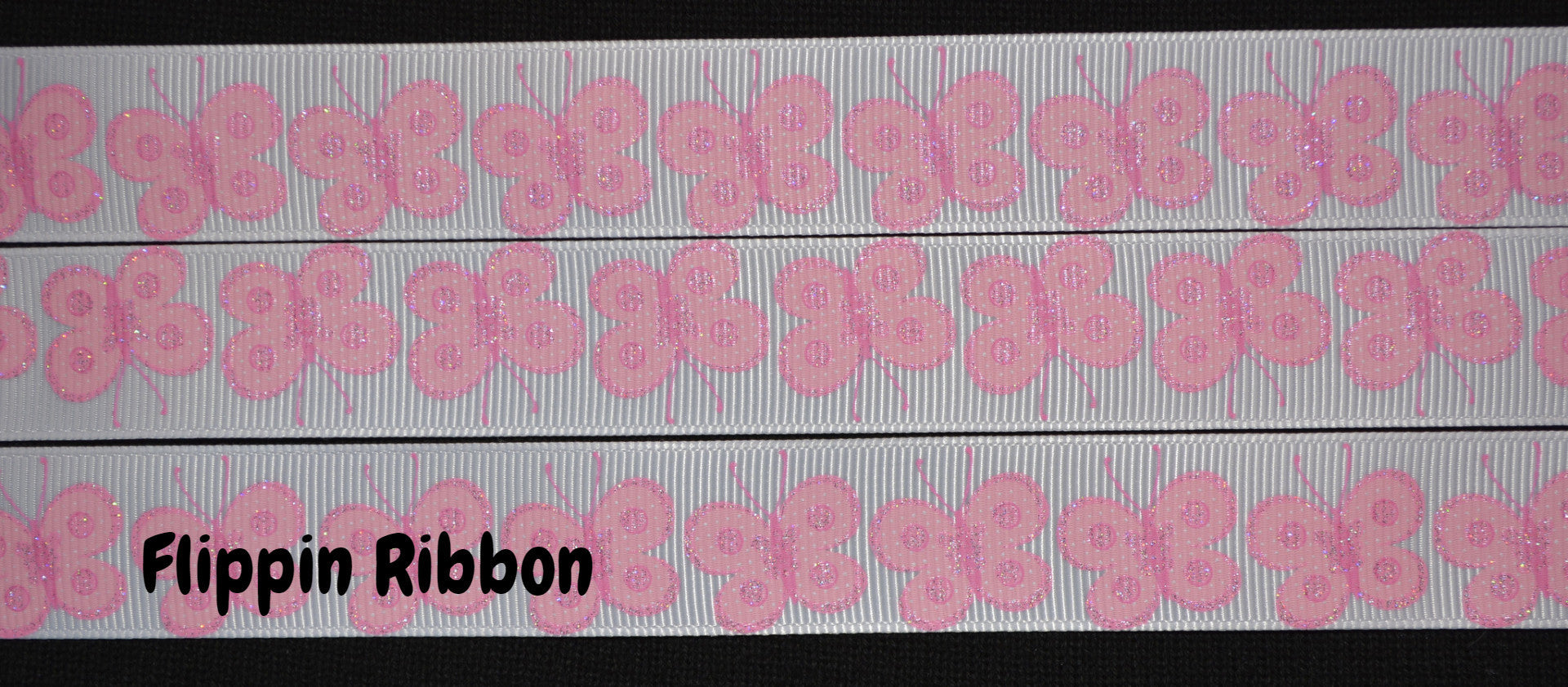 Pink Sparkle Butterfly Ribbon - 7/8 inch Printed Grosgrain Ribbon ...