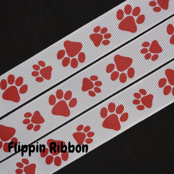 red paw print grosgrain ribbon - Flippin Ribbon