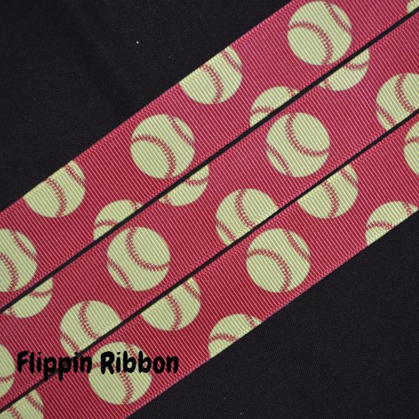 red softball grosgrain ribbon - Flippin Ribbon