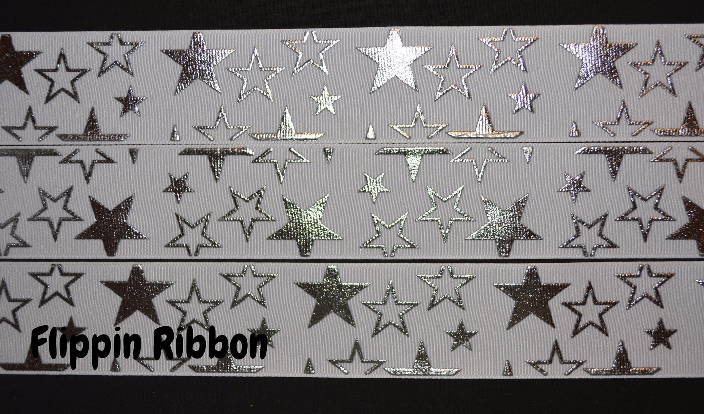 wide silver star grosgrain ribbon - Flippin Ribbon