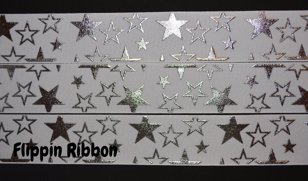 Silver Star Ribbon - 1 1/2 inch Printed Grosgrain Ribbon – Flippin ...