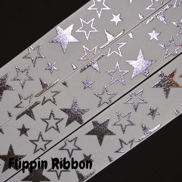 wide silver star grosgrain ribbon - Flippin Ribbon