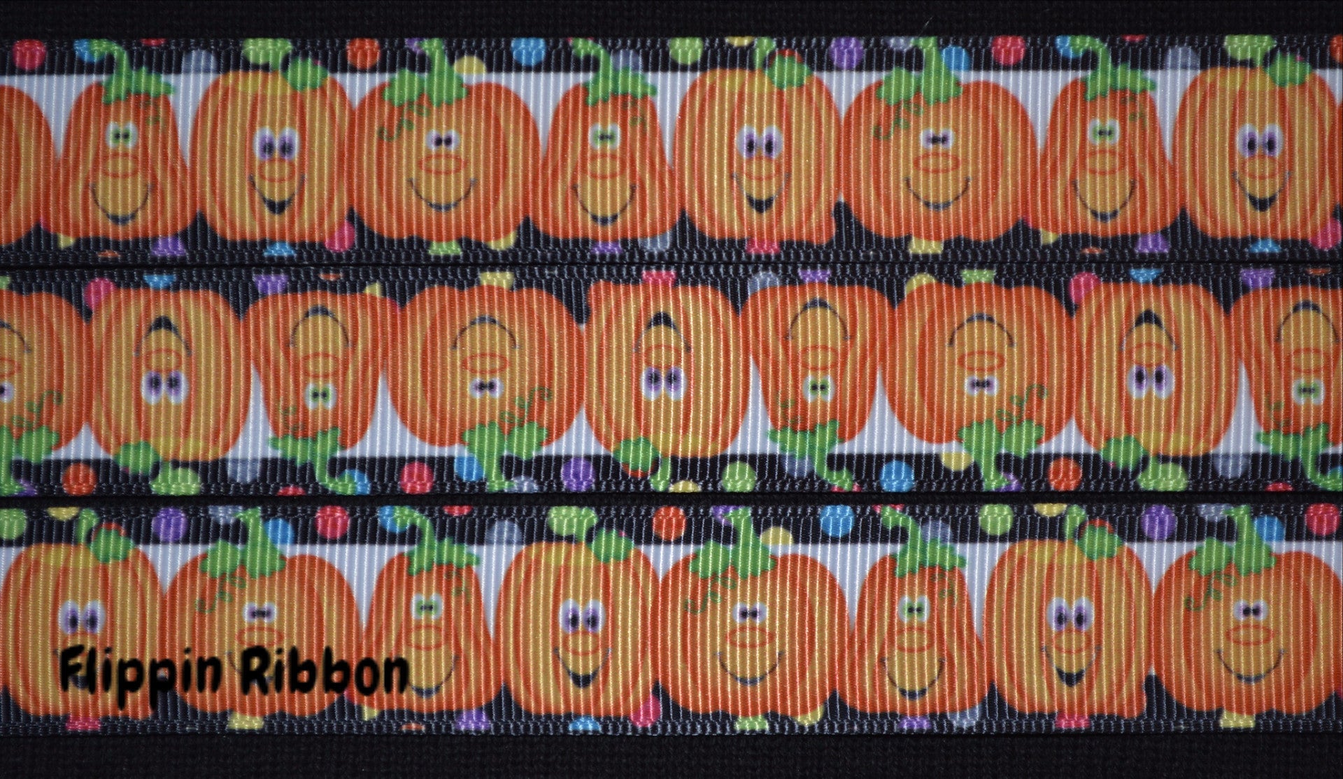 Smiling Pumpkin Ribbon - 7/8 inch Printed Grosgrain Ribbon – Flippin ...
