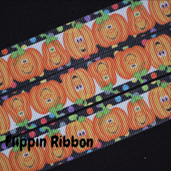 Smiling Pumpkin Ribbon - 7/8 inch Printed Grosgrain Ribbon – Flippin ...