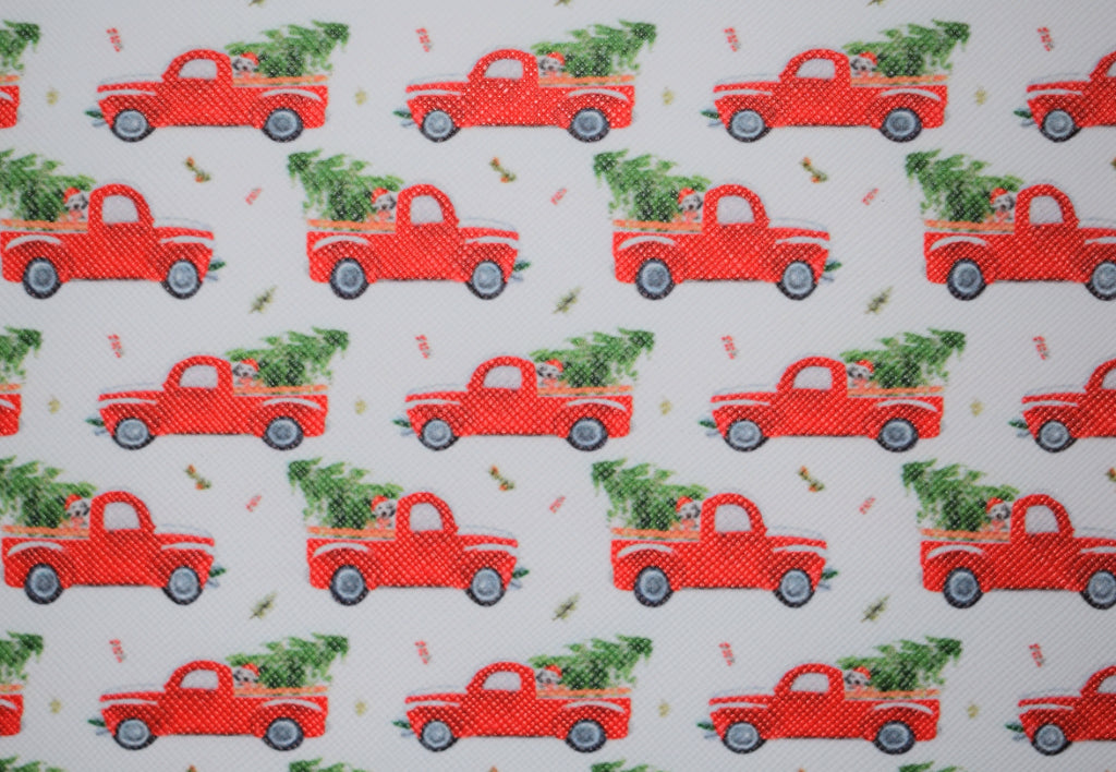 Red Truck Christmas Faux Leather - Flippin Ribbon