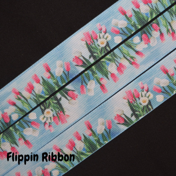 Tulip Ribbon - 1 inch Printed Grosgrain Ribbon – Flippin Ribbon Crafts