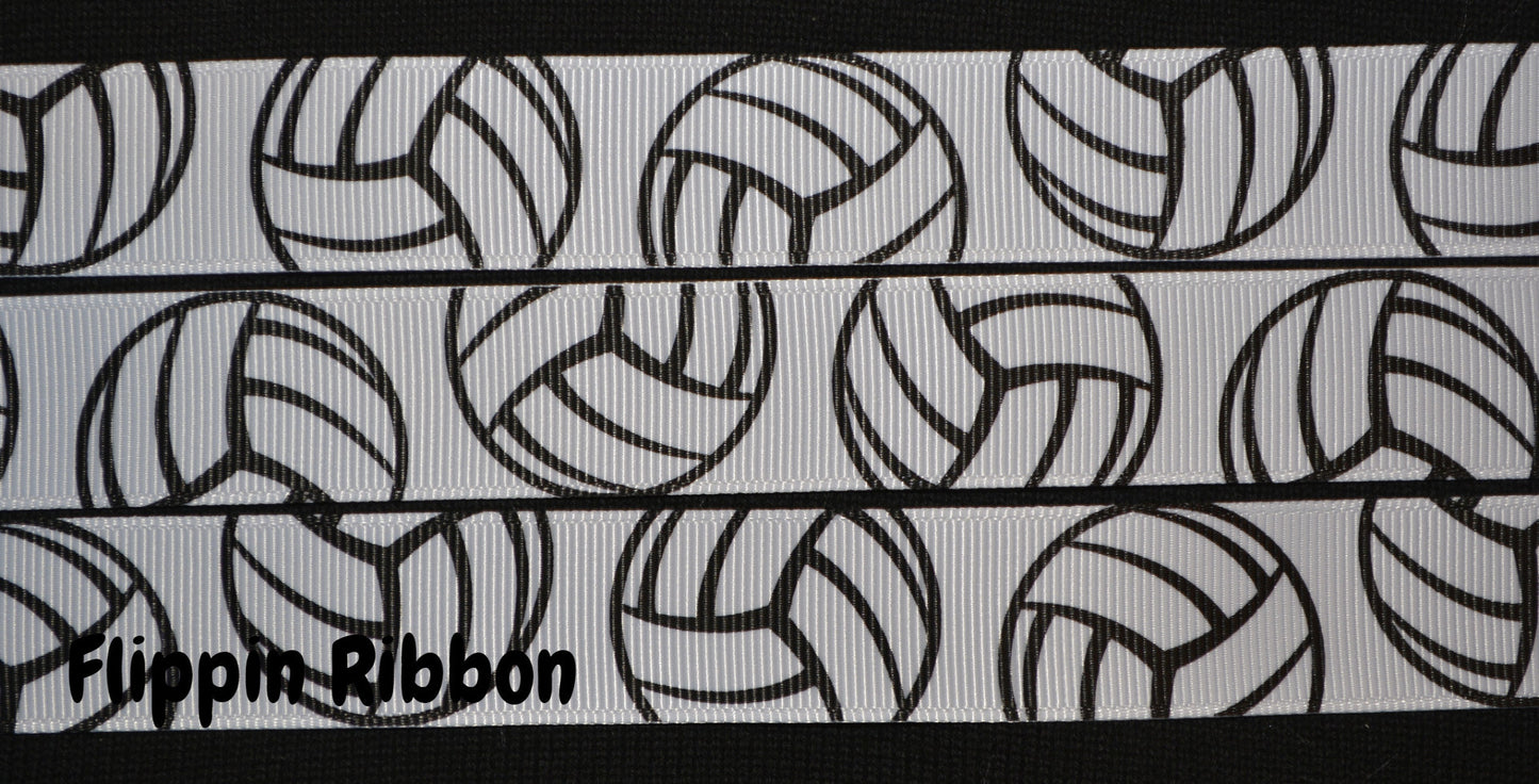 Grey Volleyball Ribbon - 2 1/4 inch Printed Grosgrain Ribbon