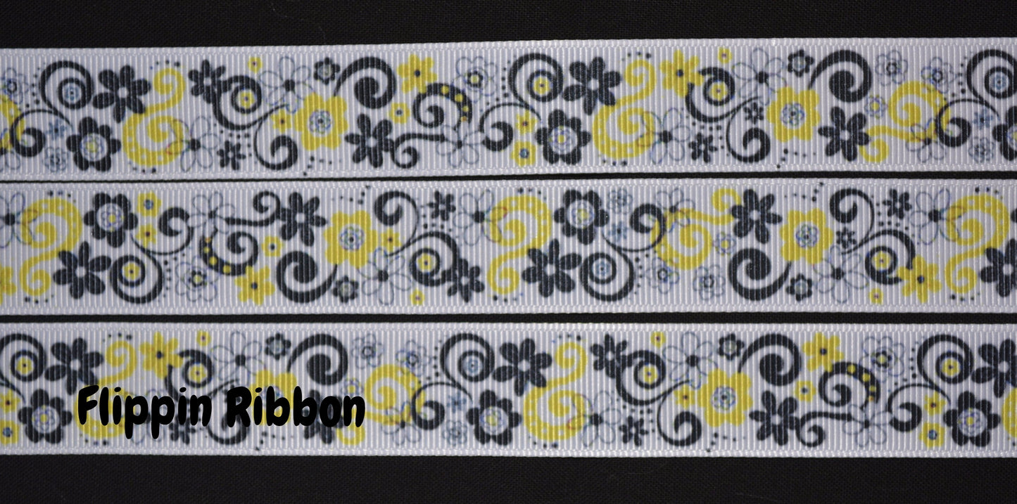 yellow flower grosgrain ribbon - Fliippin Ribbon